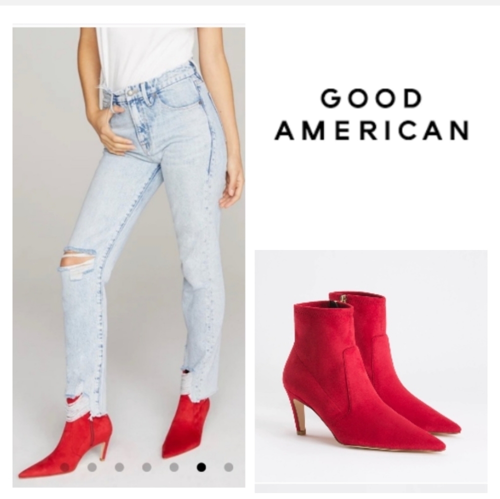 👠 NWOT Good American Icon Red Suede Ankle Booties. Size 6.5